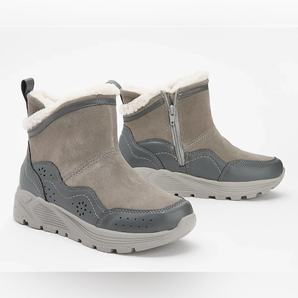 Earth Journey Verve Waterproof Suede Boots Grey  Faux Fur Lining 7.5 M